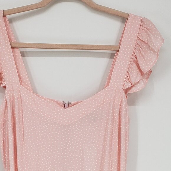 LOFT Polka Dot Midi Dress 8 Women's Sundress Sleeveless Ruffle Trim Pink White - Picture 7 of 13